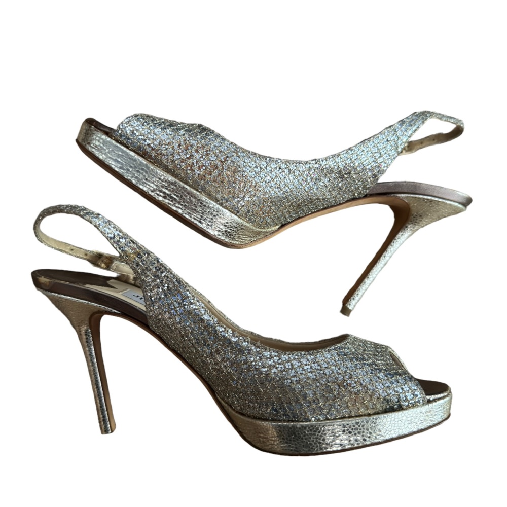 Jimmy Choo Leather trim embellishment sling back gold/bronze 37.5 and 38